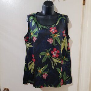Mario Serrani Tropical Floral High Low Sleeveless Top Size L